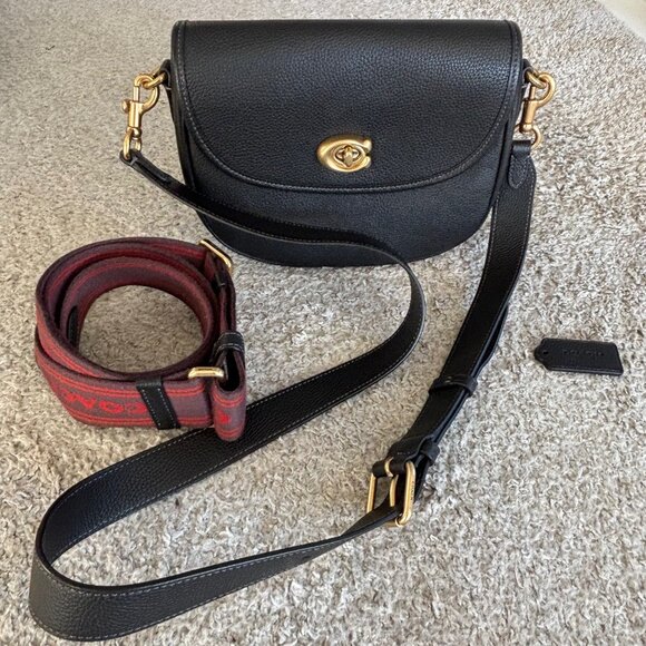 COACH Willow Saddle Bag Crossbody Black Two Straps - Picture 1 of 4